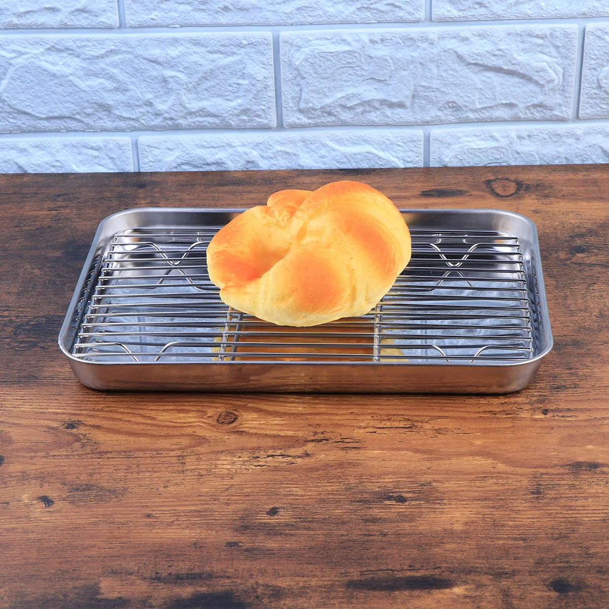 

2 Sets Sheet with Rack Set Stainless Steel Pans with Cooling Racks Rectangular Cookie Sheet Pan Serving Platter Tray for Oven