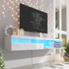 Floating TV Stand with Led Lights, 71 inch Wall Mounted TV Shelf with Power Outlet, Center Media Console with Storage Cabinet 1