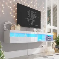 Floating TV Stand with Led Lights, 71 inch Wall Mounted TV Shelf with Power Outlet, Center Media Console with Storage Cabinet 1