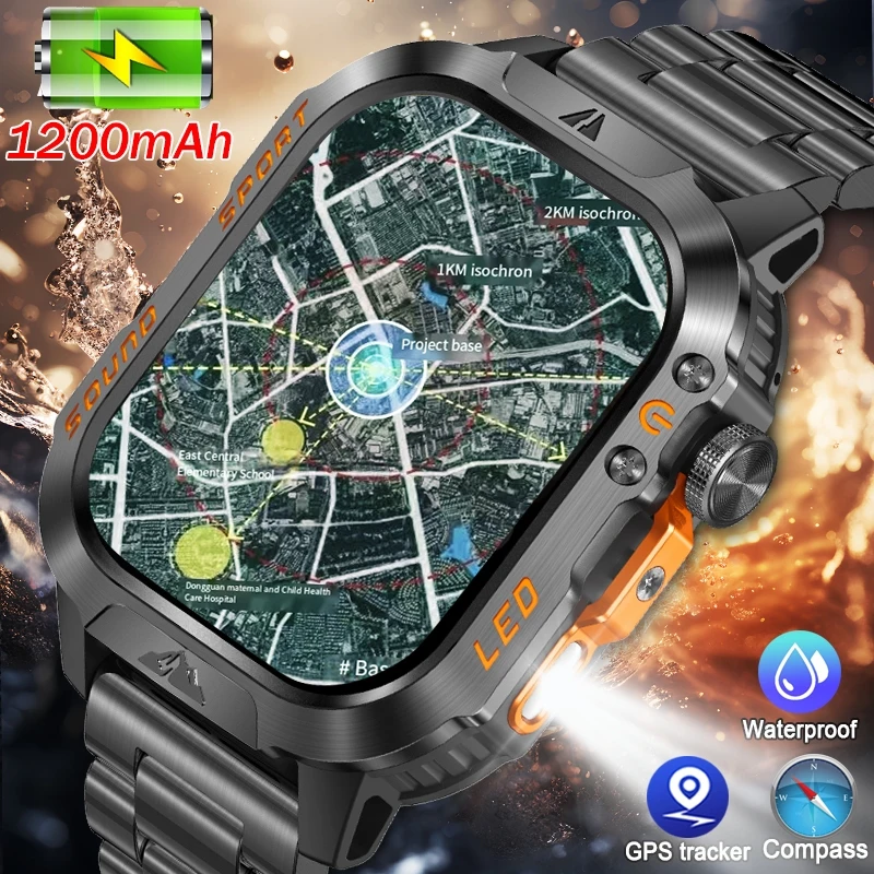 2026 New Military Grade Outdoor Smart Watch 1200mAh Ultra-Long Battery Life GPS IP69K Waterproof Resistance Bluetooth Call Watch 1