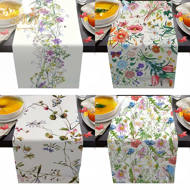 

Luxury Flower Table Runners Wedding Party Cafr Anti-stain Home Decoration Tablecloths Kitchen Dining Room Modern Decor Placemat