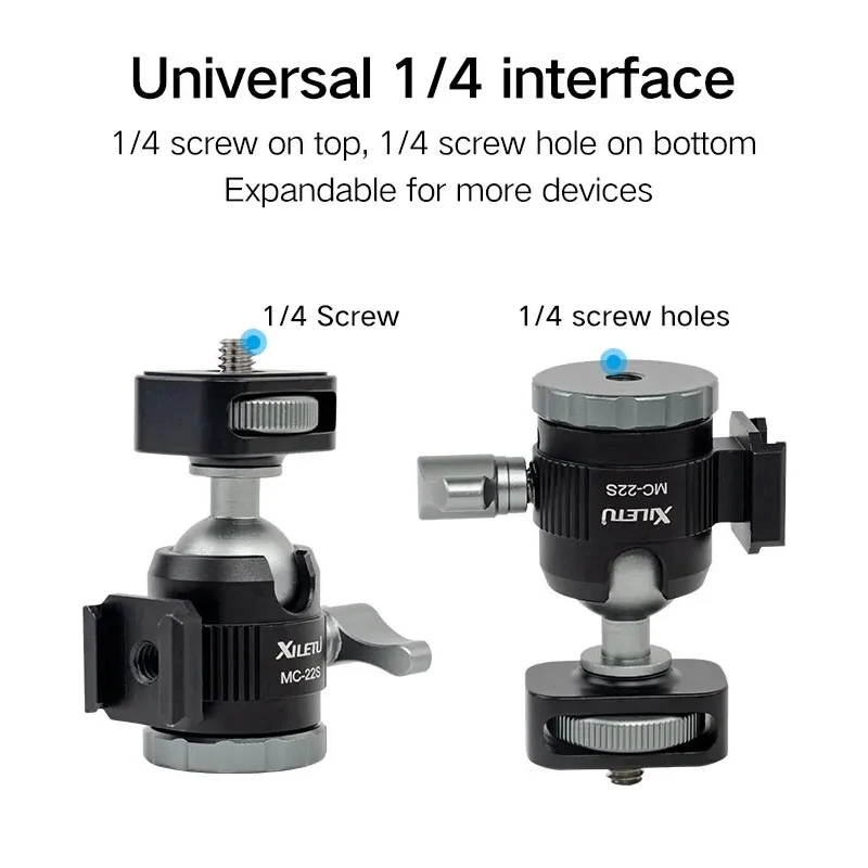 Mini Cold Shoe Ball Head XILETU MC22S for Camera Phone Tripod Extension Pole Selfie Stick Photography Fill Light Monopod Bracket