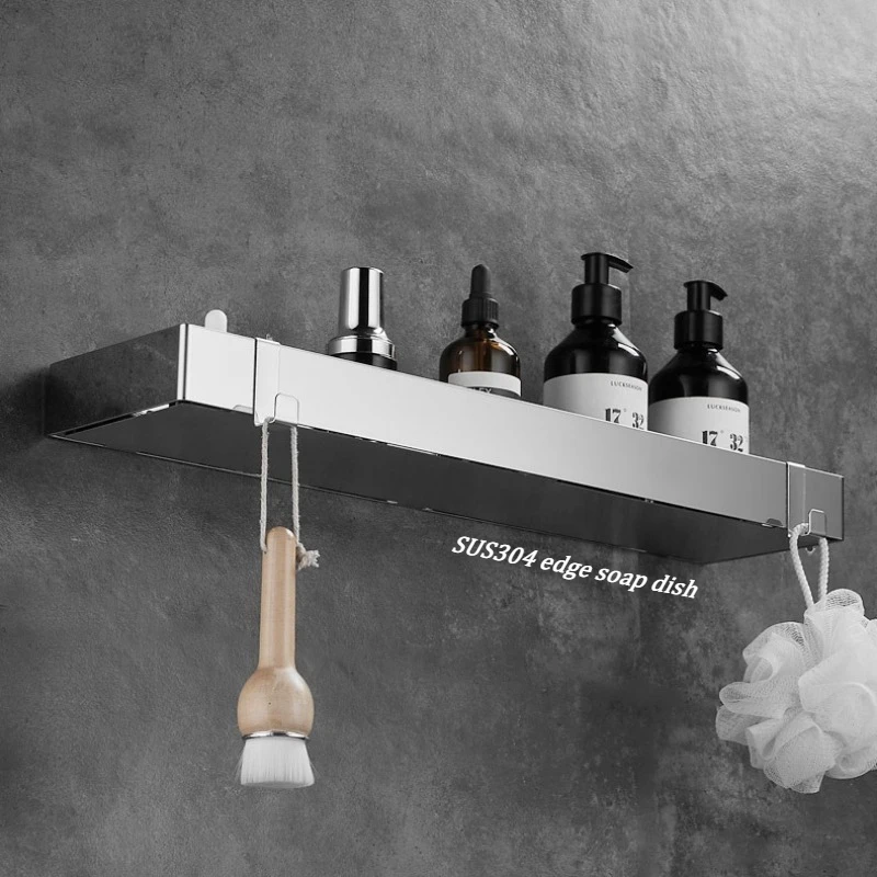 กล่องสบู่สแตนเลส SUS304 เงาแบบกระจก สำหรับห้องน้ำ แบบไม่ต้องเจาะผนัง ที่วางสบู่ ชั้นวางเก็บเครื่องสำอาง 1