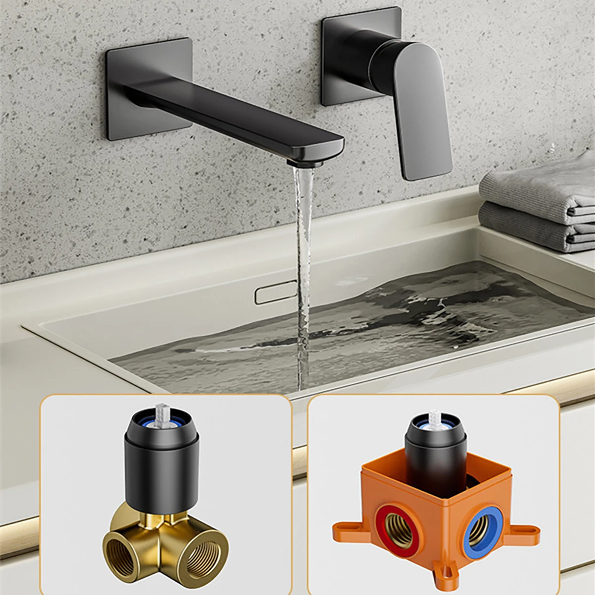 Bathroom wall mounted faucet, hot and cold wall mounted faucet, bathroom wall mounted cannon copper faucet, concealed faucet