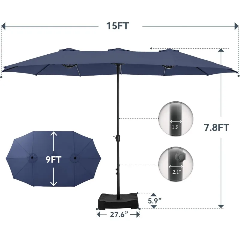 15FT Rectangle Double-Sided Patio Umbrella 5