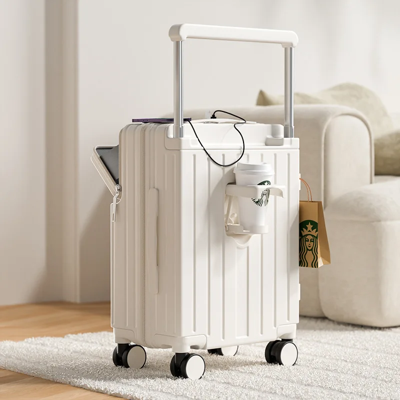 Maleta con ruedas de 20/22/24/26 pulgadas, cerradura de combinación, equipaje de viaje, apertura frontal, tirante ancho, cubierta de carrito con carga USB