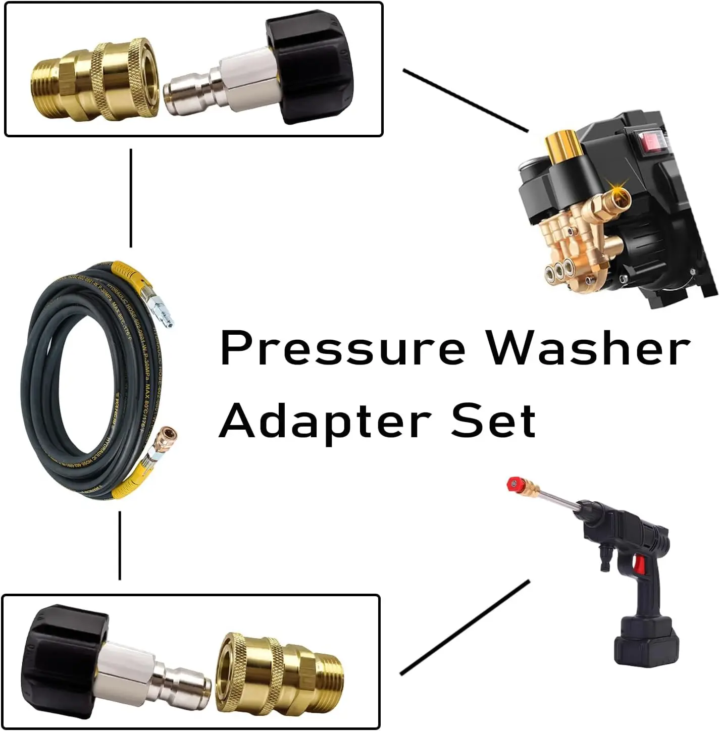 M22 Adapter Set voor Hogedrukreiniger 3/8 Quick Connect Kit Messing