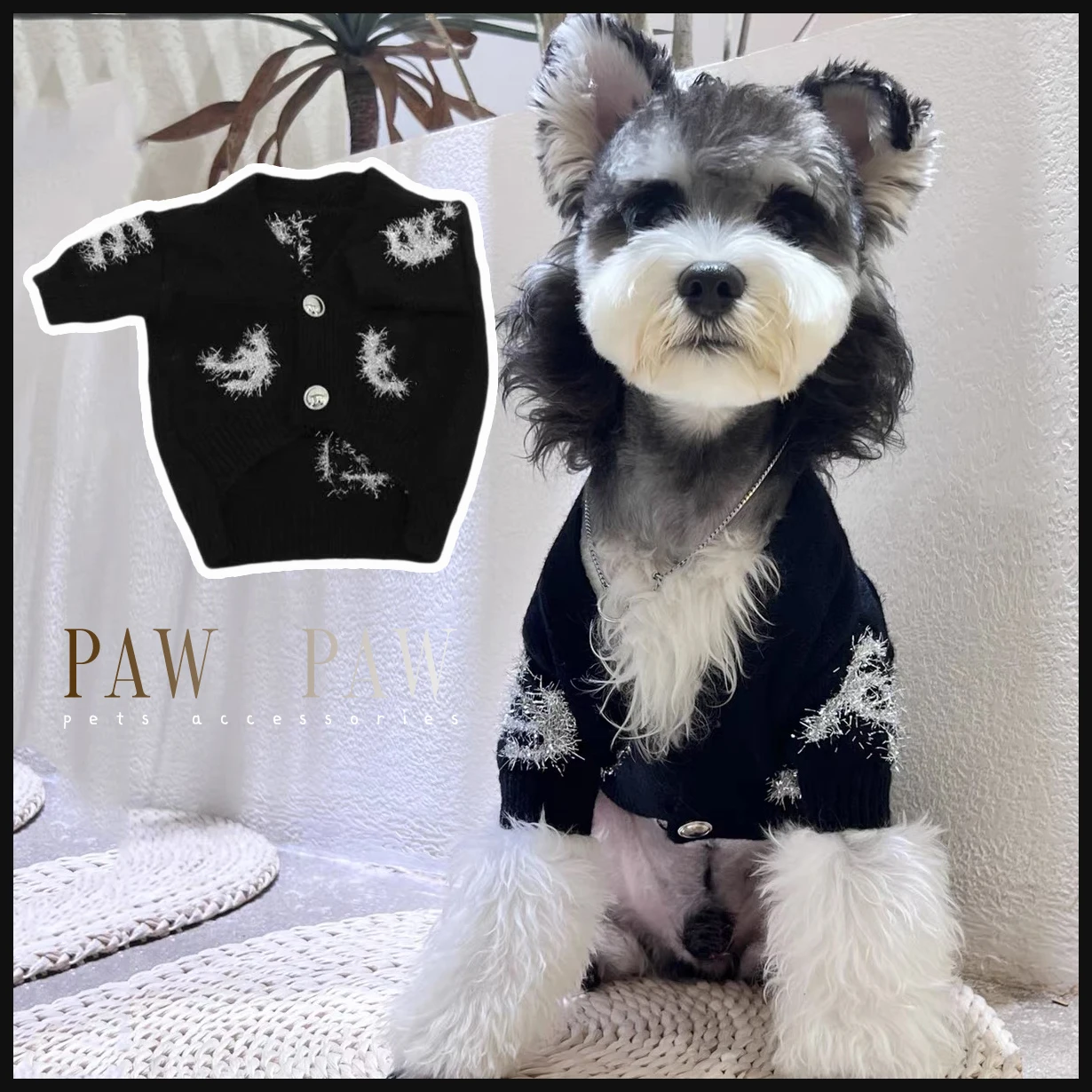 

PawPaw Black Fashion Camellia Sweater Dog Clothes Trendy Design Winter Chihuahua Poodle French Bulldog Maltese Bichon Yorkshire