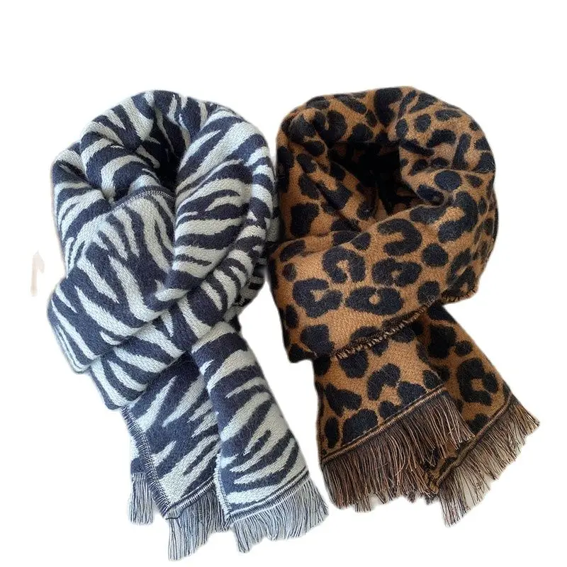 New Autumn Winter Leopard Zebra Printed Girls Immitation Cashmere Scarf Boys Shawl Girls Casual Long Scarf Children Neck Warmer