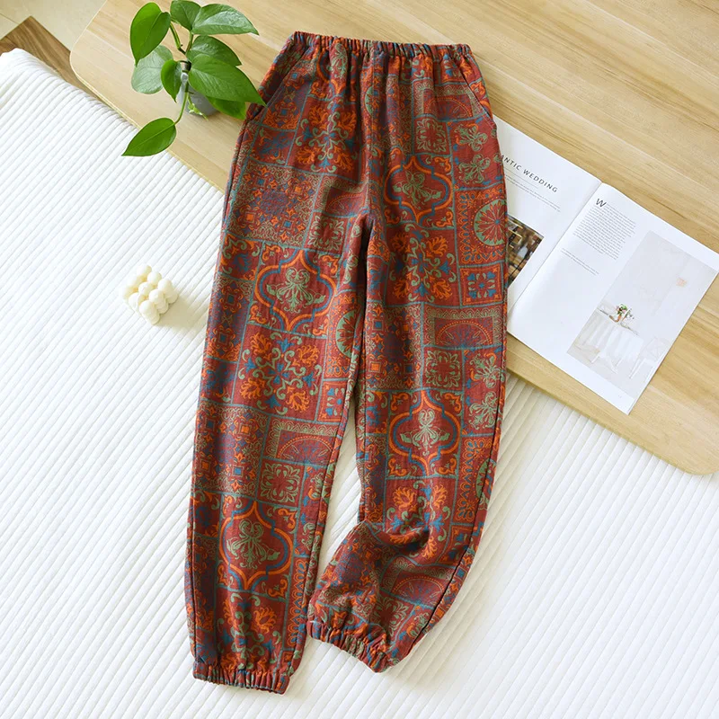 Pure Cotton Sleeping Pants Spring Autumn Floral Print Pajamas Pants Sleepwear Bottoms Sleep Wear Women Loungewear