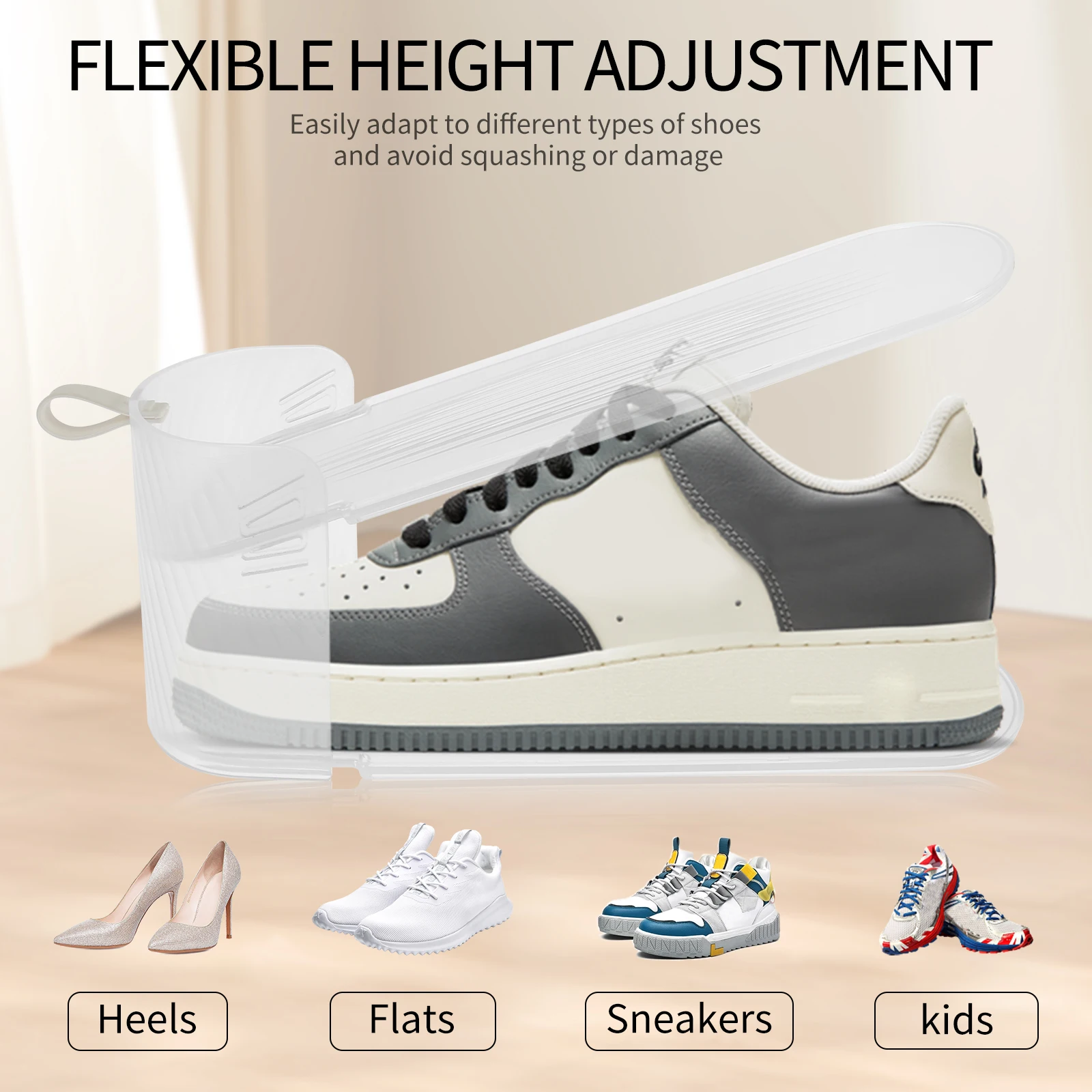 8Pcs Adjustable Shoe Stacker Double Deck Shoe Support Slot Organizer Rack Cabinet Closet Anti Slip Stripe Shoes Display Stand