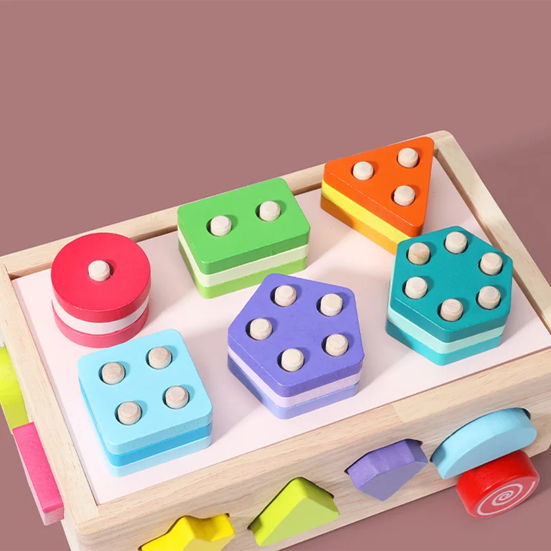 Wooden Shapes Sort Car Toys Montessori Early Education Puzzles Sorter Matching Blocks Box Game Holiday Gifts For Children 5