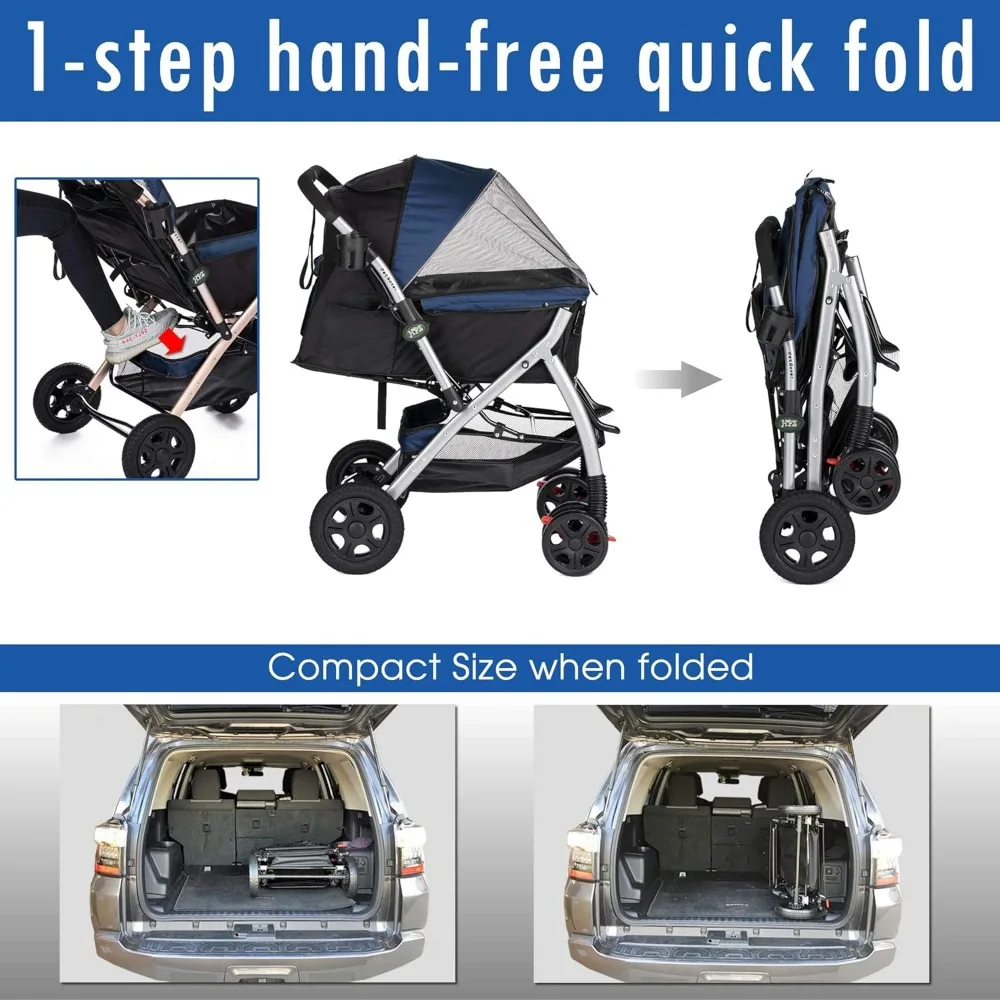 HPZ Pet Rover Premium Heavy Duty Dog/Cat/Pet Stroller Travel Carriage With Convertible Compartment/Zipperless Entry/Reversible