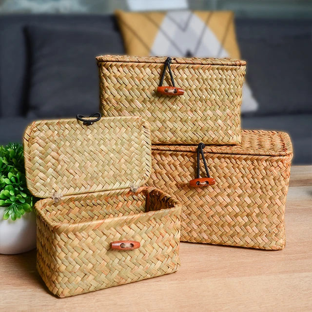 Rectangular Seagrass Storage Basket with Lid 5