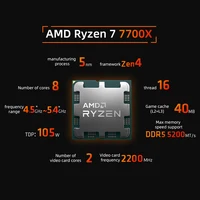 Processeur AMD Ryzen 7 7700X, 4.5 GHz, 8 cœurs