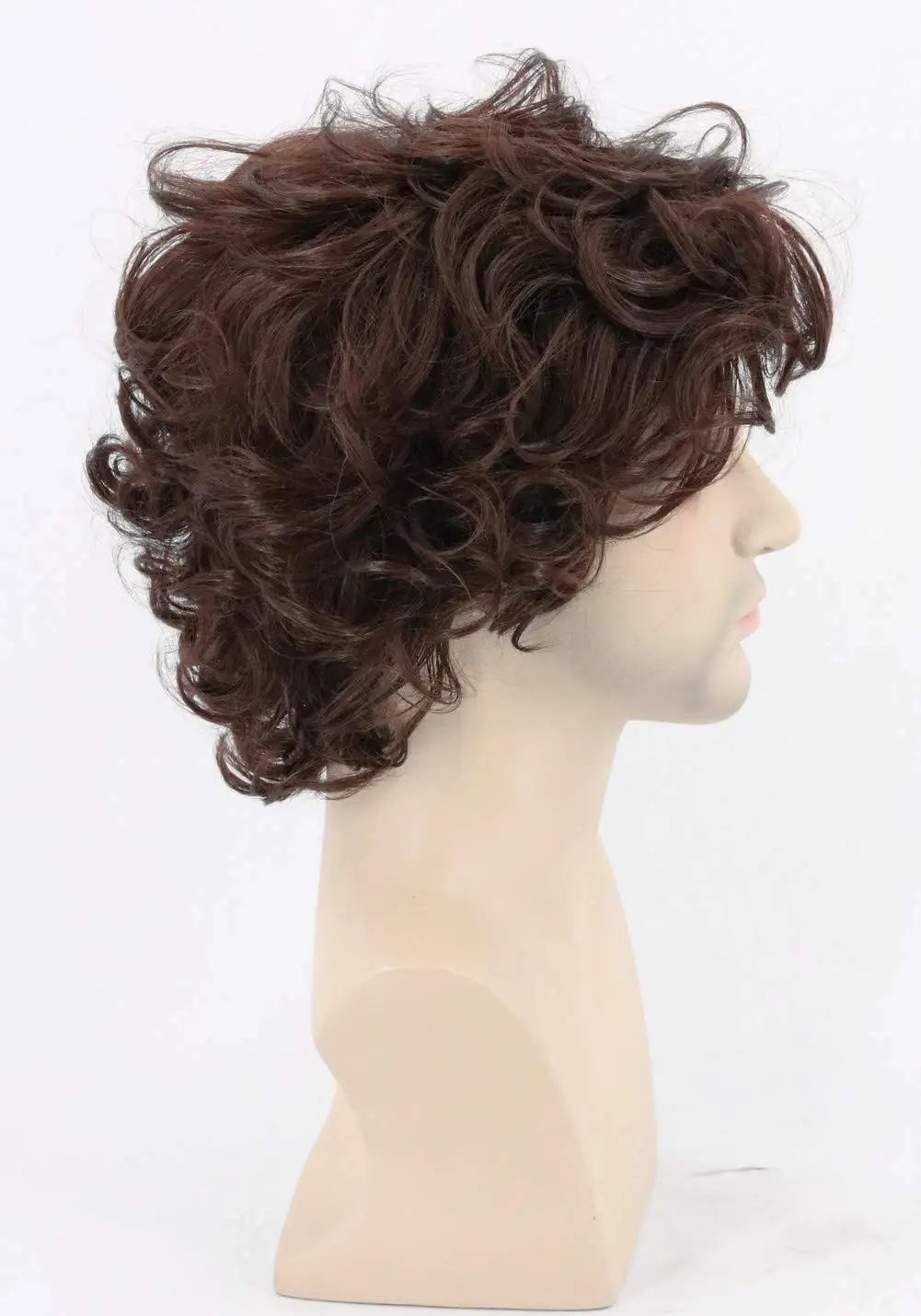 Halloween Wig 70s Men's Brown Short Wave Fluffy Role-Playing Costume Character