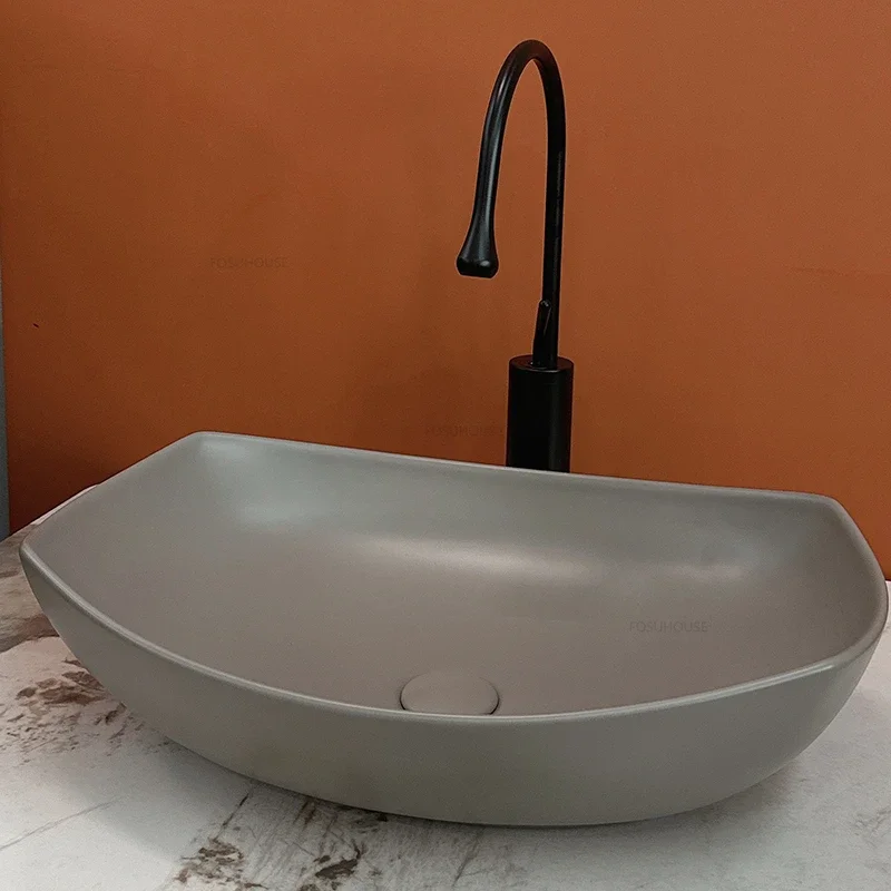 Description Picture 3 of itemMatte Ceramic Bathroom Sinks Creative Above Counter Basin Home Balcony Art Hotel Homestay Basin Nordic Special-shaped Wash Basin