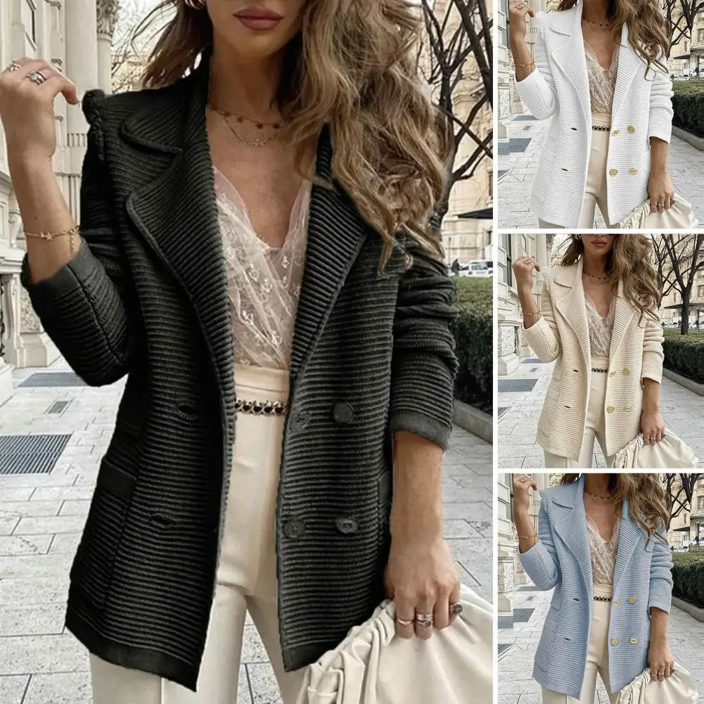 

Женское осенне-зимнее пальто, двубортное, однотонное, толстое, мягкое, теплое, с отложным воротником, стандартные карманы, средней длины