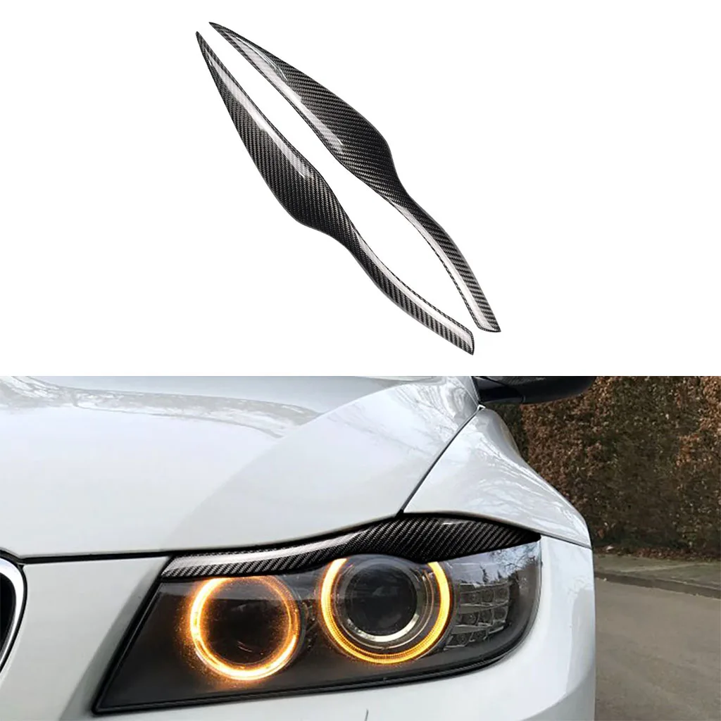 

1pair Real Carbon Fiber Car Headlights Eyebrow Eyelids Trim Cover For BMW E90 E91 2005-2011 Car Accessories