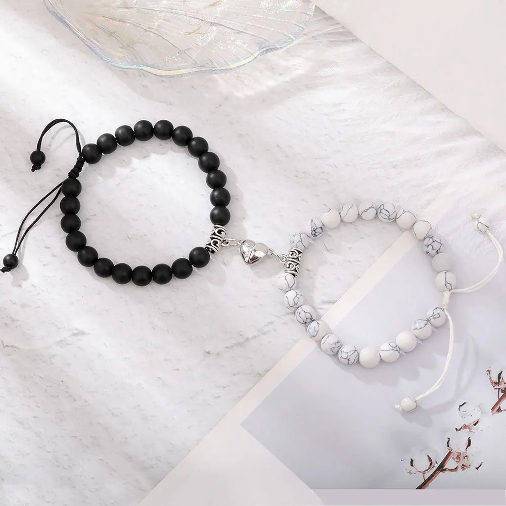 Magnet Couple Bracelets Woman Men Romantic Heart Matching Lovers Natural Stone Beads Yoga Bracelet Valentine Gift Jewelry