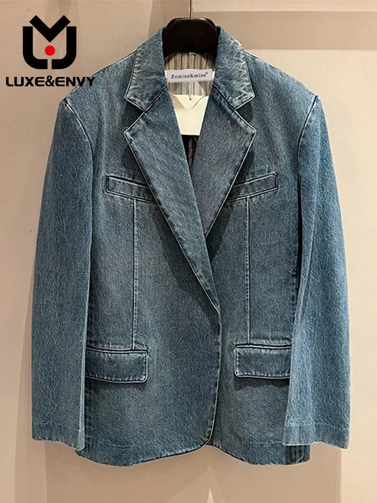 

LUXE&ENVY New Denim Suit Jacket Women's Loose Fitting Cool Girl Top Trend 2023 Autumn