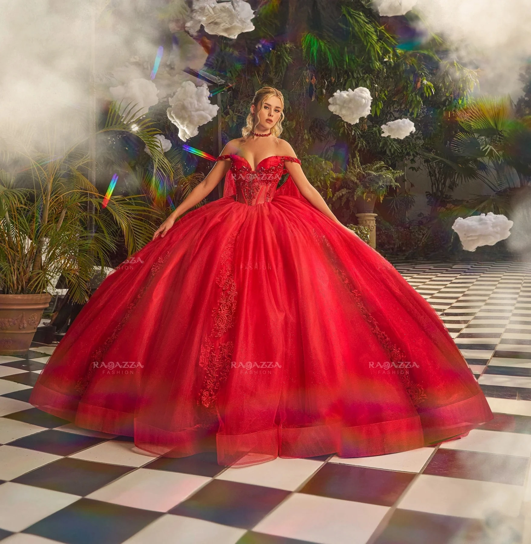 

Красное Бальное Платье Charro Quinceanera, бальное платье с открытыми плечами, Тюлевое платье с аппликацией и бисером, мексиканские милые платья 16 лет