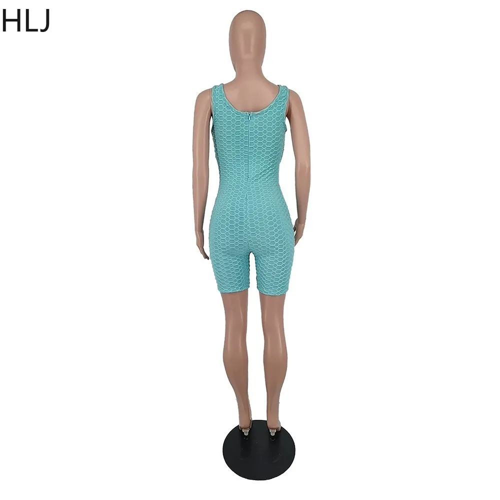 HLJ Summer New Solid Color Sporty Rompers Women Round Neck Sleeveless Fitness Yoga Jumpsuit Casual Female Bodycon Jogger Overall