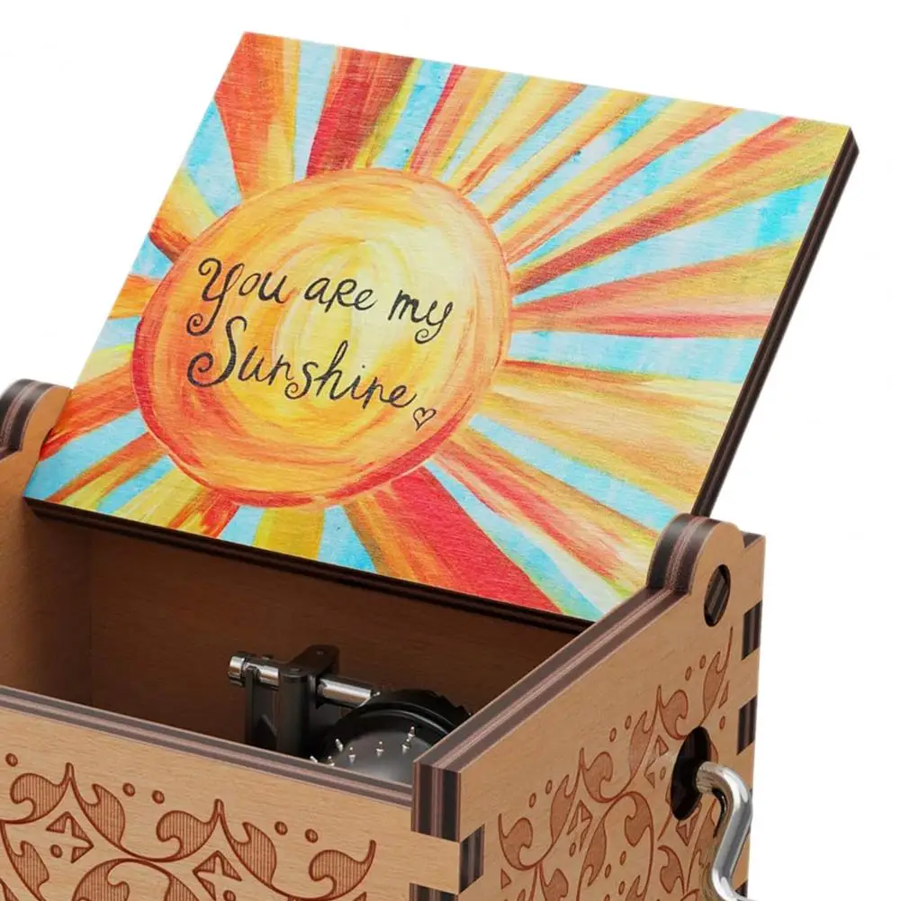 Music Box You Are My Sunshine Rotary Handle Wooden Mini Mechanical Musical Box Love Themed Manual Music Box Desktop Decoration 5