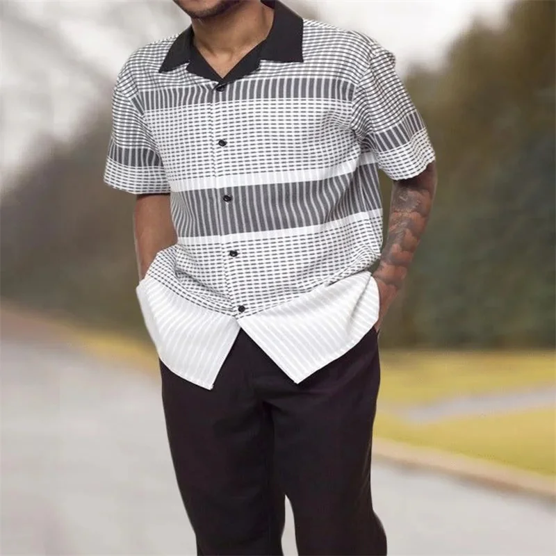 2023 fashion men's casual suit, short shirt+suit pants two-piece, men's sports suit, men's travel shirt suit trend men's wear