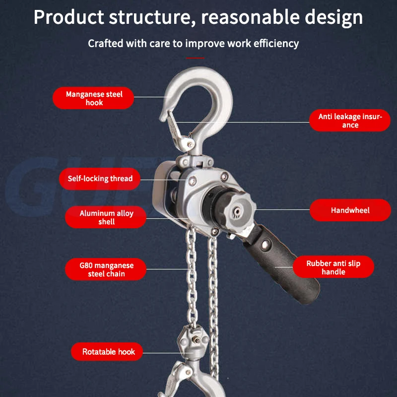 Hand Wrench Manganese Steel Hook Chain Hoist Crane Wire Tensioner Manual Traction Hoist Mini Aluminum Alloy Hand Cranked
