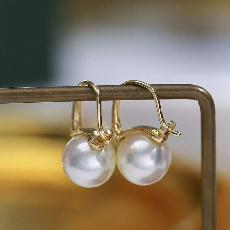 

Gorgeous AAAAA Japanese Akoya Round 9-10mm White Pearl Earring 18K YELLOW GOLD