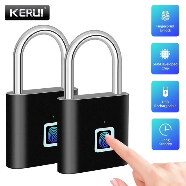 Tongwode Keyless USB Charging Fingerprint Lock Smart Padlock Waterproof 0.2s Unlock Portable Anti-theft Electronic Door Lock 1