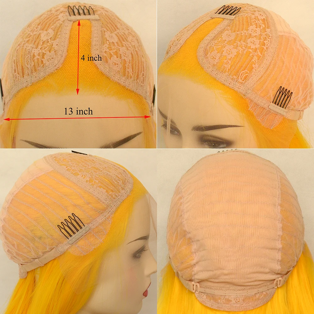 Yellow Synthetic Lace Front Wig Heat Resistant Fiber Silky Straight Natural Hairline For Women