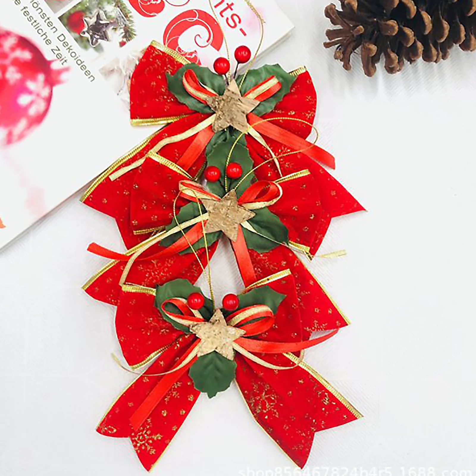 Mini Bow Christmas Tree Decoration Leaf Bow Decorations Christmas Ornaments Bowknot Crafts Suitable for Family Party Supplies