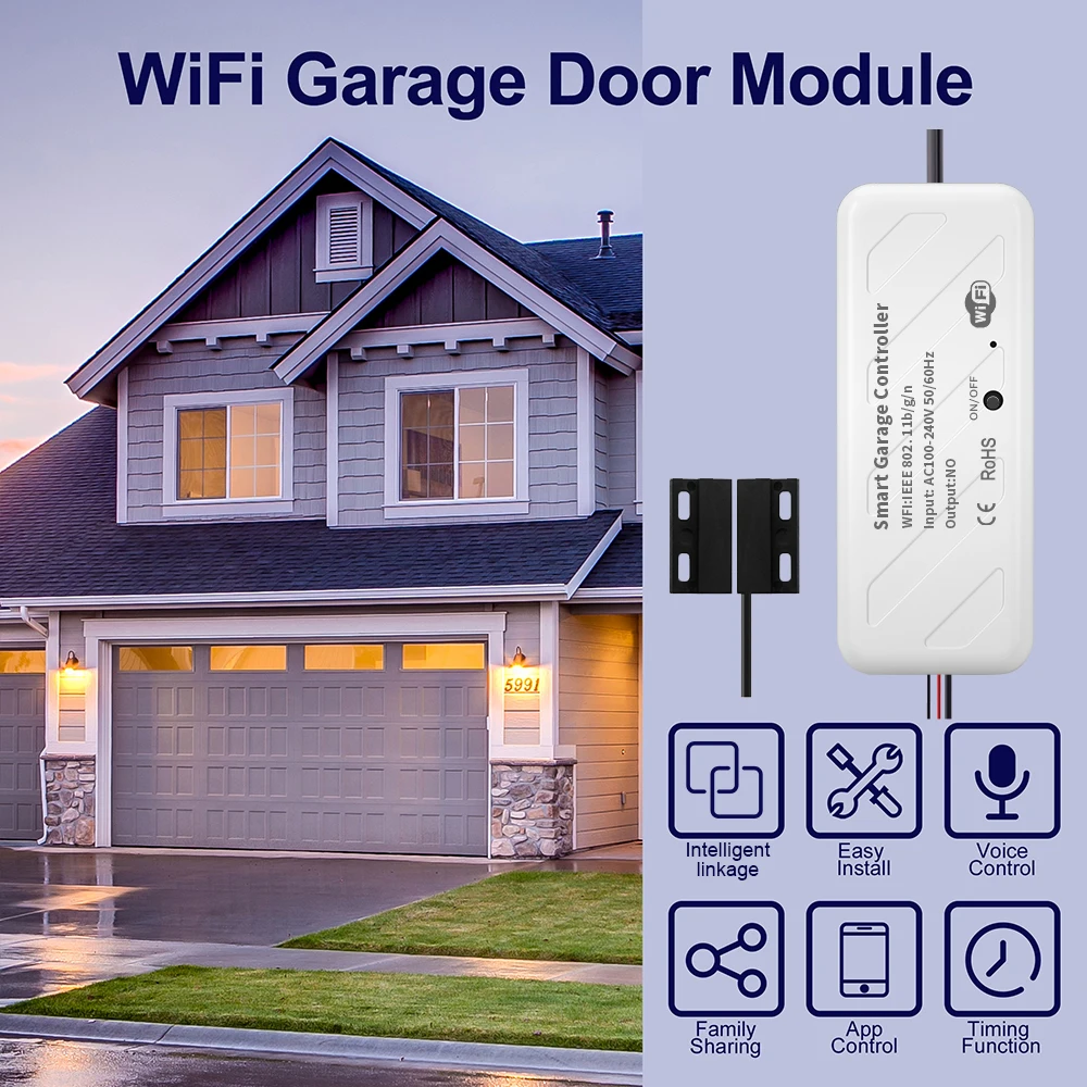 Tuya WIFI Smart Garage Door Opener Controller APP Voice Control Intelligent Switch Work With Alexa Echo Google Home Smart Life smart garage door opener