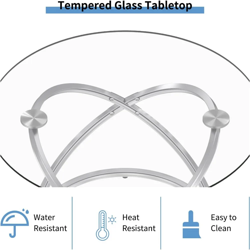 Glass Round End Table, Modern Contemporary Side Table for Small Space with Tempered Glass Tabletop For Living Room,