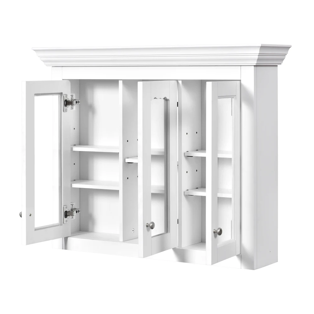 Wood Medicine Cabinet with Mirror Glass Door and Adjustable Shelves