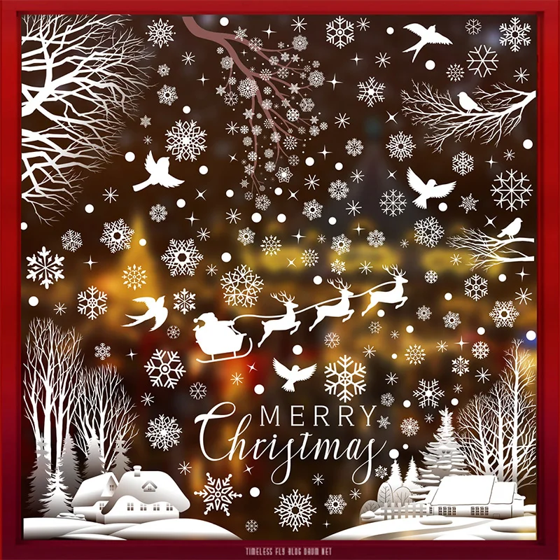 Christmas Winter Snowflake Stickers Santa Claus Xmas Tree Elk Window Glass Stickers Electrostatic Decor Happy New Year Window Stickers Christmas Stickers