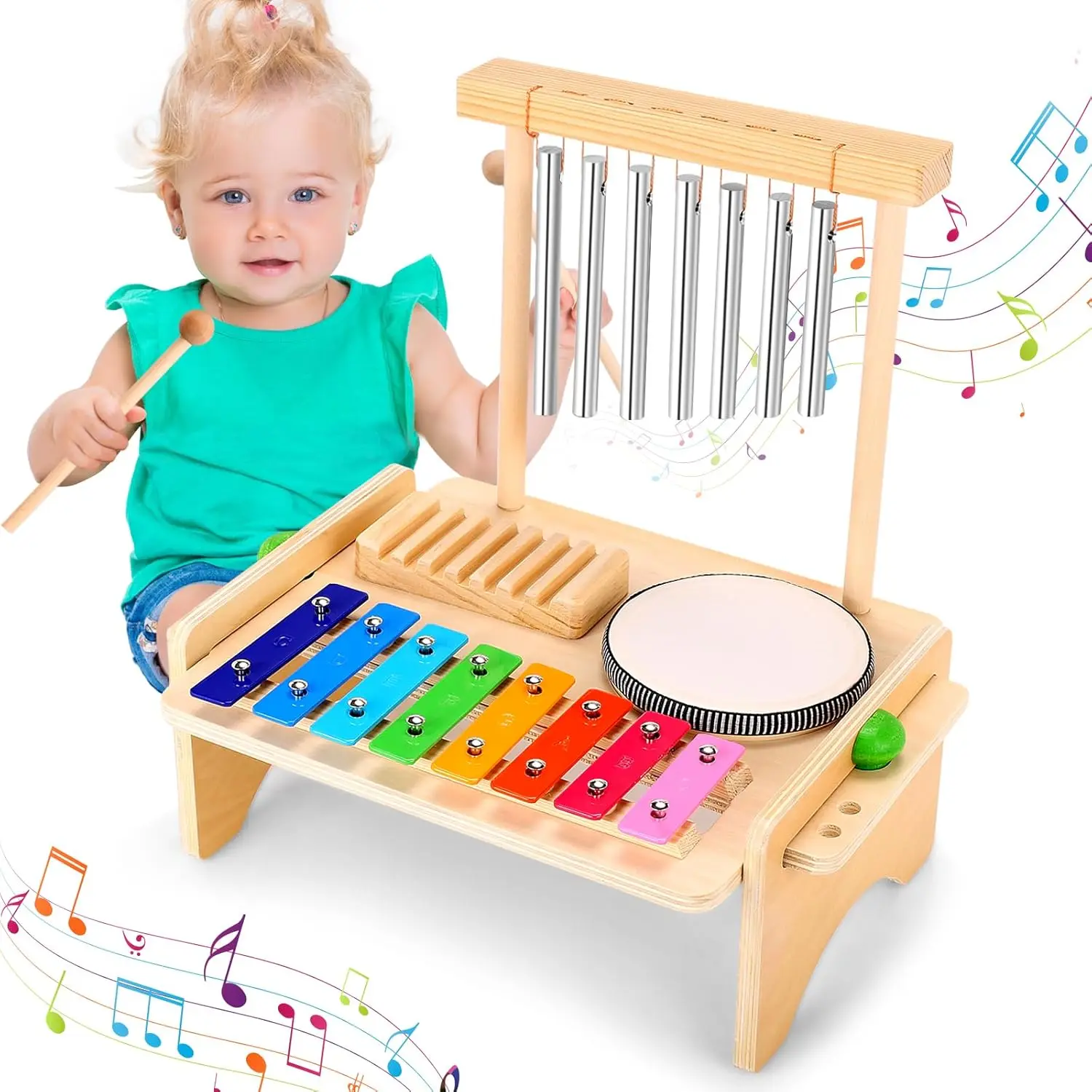 Baby Wooden Montessori Toys Musical Toys Kids Instruments Kit Early Education Drum Set Percussion Toys For Kids Boys Girls 5