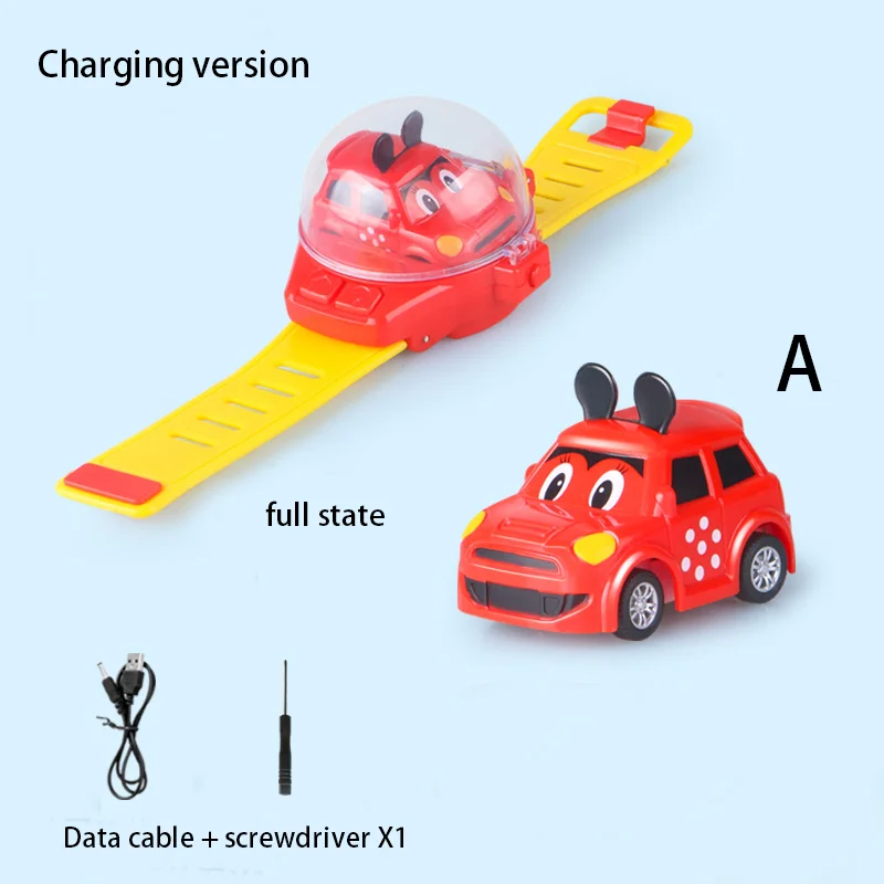 2.4G Mini Cartoon RC Small Car Analog Watch Remote Control Cute Infrared Sensing Model Charge Toys For Children Gifts