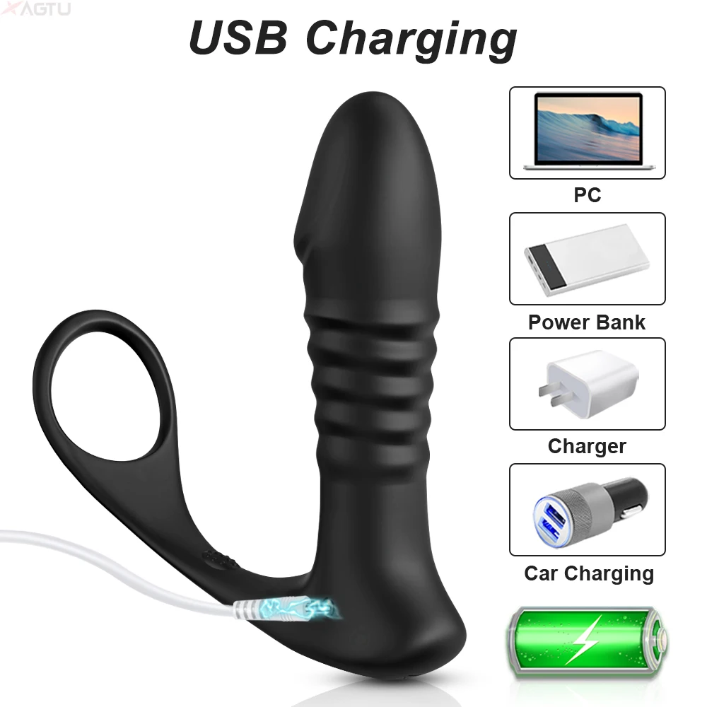 Male Thrusting Prostate Massager for Men Butt Plug Anal Plug Cock Ring Remote Control Anal Vibrator for Gay Sex Toy Men