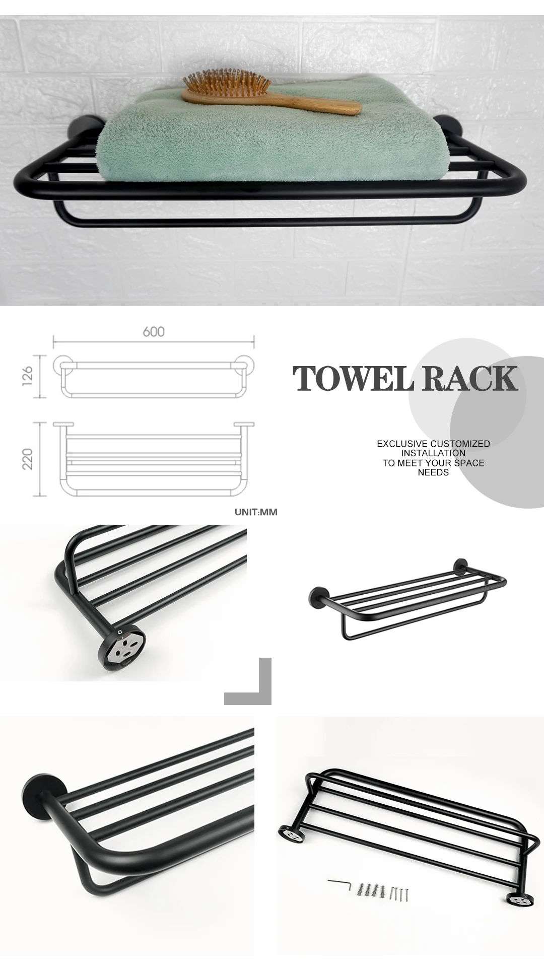 Description Picture 3 of itemBlack Stainless Steel Bath Hardware Towel Ring Rail Rack Tissue Paper Holder Toilet Brush Holder Soap Dish Bathroom Accessories