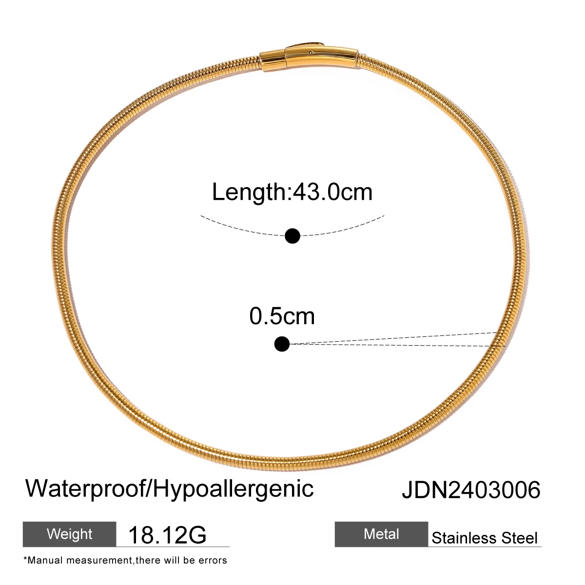 Uworld Waterproof Stainless Steel Metal Texture Cuff Necklace Snake Chain 16K Gold Plated Personalized Women Jewelry Gift