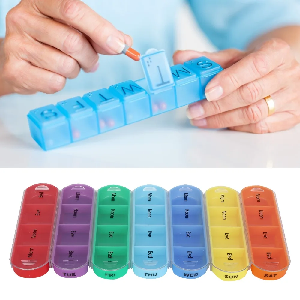Weekly Pill Organizer with 28 Compartments and Storage Bag - 7-Day, 4-Times-a-Day Schedule