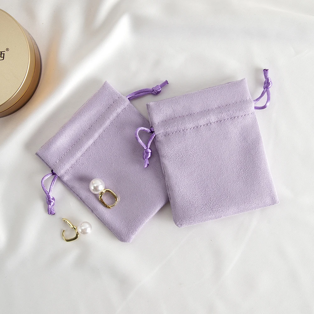 10 Stück violette Flanell-Beutel mit Kordelzug, Schmuckverpackung, Geschenkverpackung, Display, schöne Samt-Wildleder-Mikrofaser-Beutel, Hochzeitsgeschenke – Detail 5