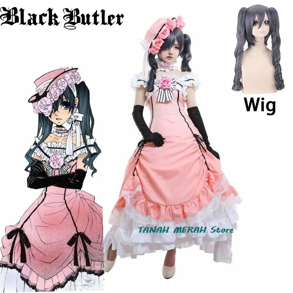 Anime Black Butler Kuroshitsuji Ciel Phantomhive Cosplay Sleeveless Lace Maid Cut Full Dress Uniform Outfit Princess Costumes
