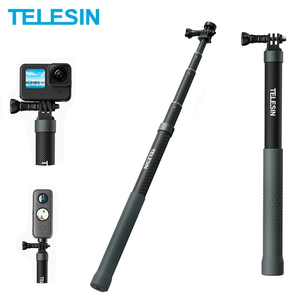 

Штатив TELESIN 1,2 м 3 м из углеродного волокна с винтом 1/4 для GoPro 12 11 10 9 Insta360 X X2 X3 DJI Action 3 4