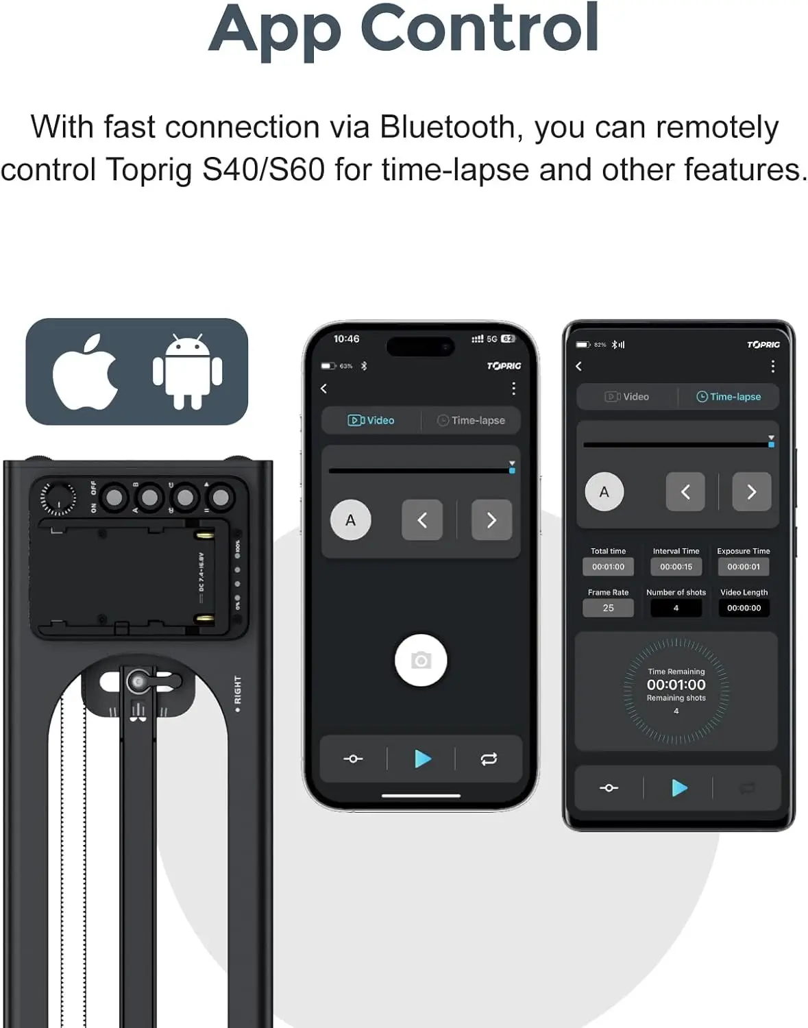 Accsoon Toprig S40 S60 Motorized Camera Slider App Wireless Control Carbon Fiber Dolly Rail Slider Support IME Lapse Photography