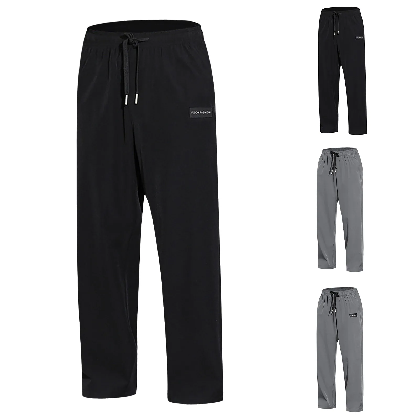 Men Pants Casual Pant Men Solid Baggy Wide Leg Pants Ankle Length Elastic Waist Loose Straight Trousers Tracksuit Bottoms Large Size