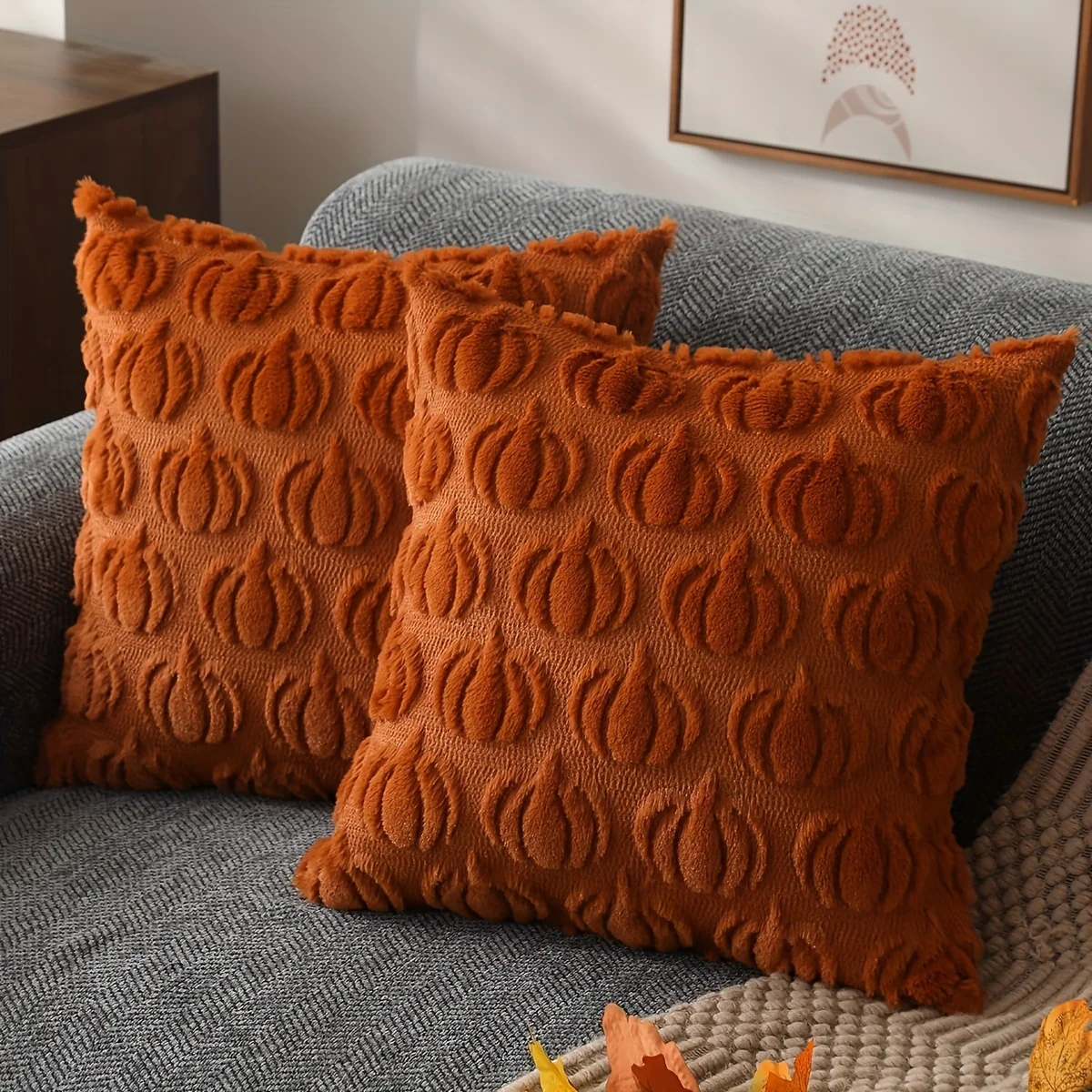 2pcs Orange Pumpkin Pillowcase Halloween Throw Pillow Cover Suitable for Living Room Bedroom Sofa exclude Pillow Insert